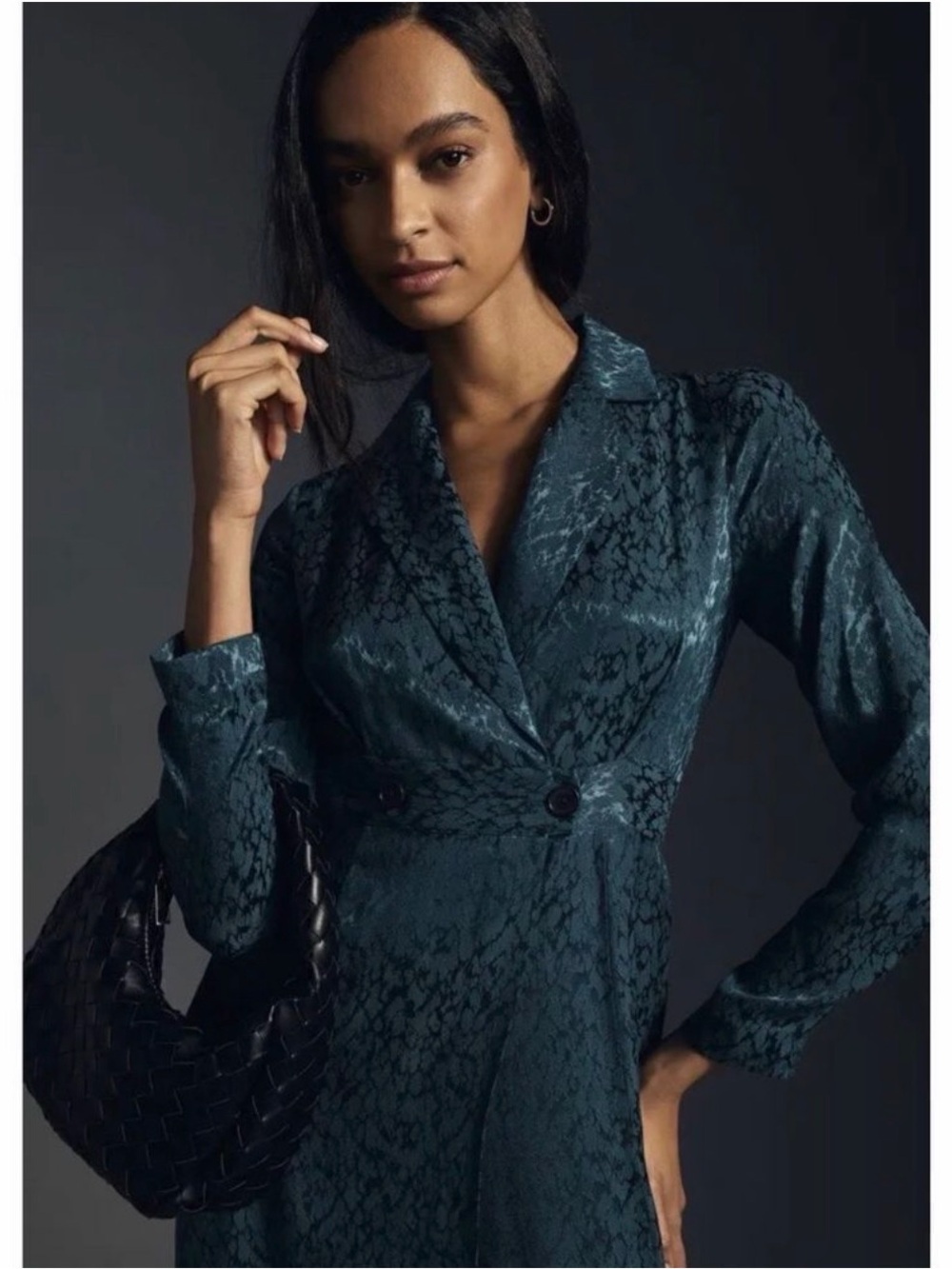 Anthropologie Indigo Teal Jacquard Wrap Dress